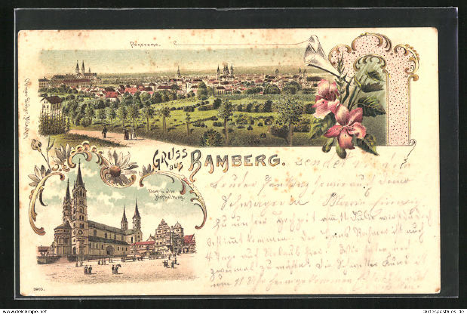 Lithographie Bamberg, Panorama, Dom Und Alte Hofhaltung  - Bamberg