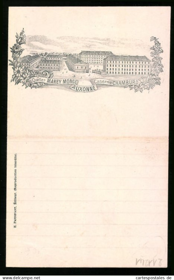 En-tête Auxonne 1911, Quartier Marey Monge, Caserne Chamburd, Vue De Gebäude  - Autres & Non Classés