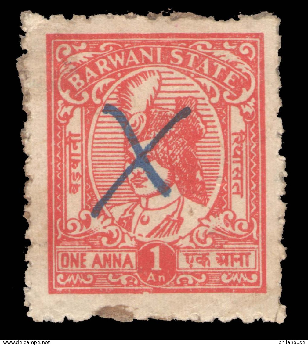 India Barwani State One Anna Revenue Stamp Used - Autres & Non Classés