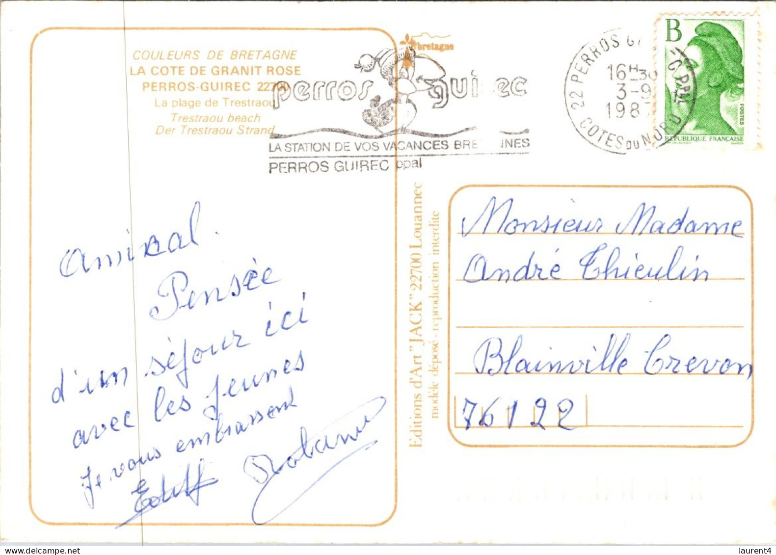 17-5-2024 (5 Z 22) France (posted 1987) Perros-Guirec - Perros-Guirec