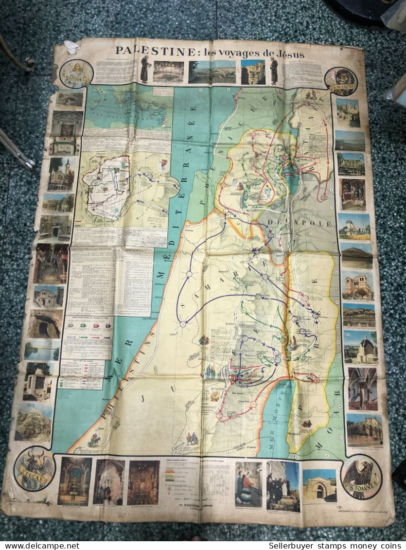 World Maps Old-palestine Les Voyages De Jesus 1964 Rare Before 1975-1 Pcs - Mapas Topográficas