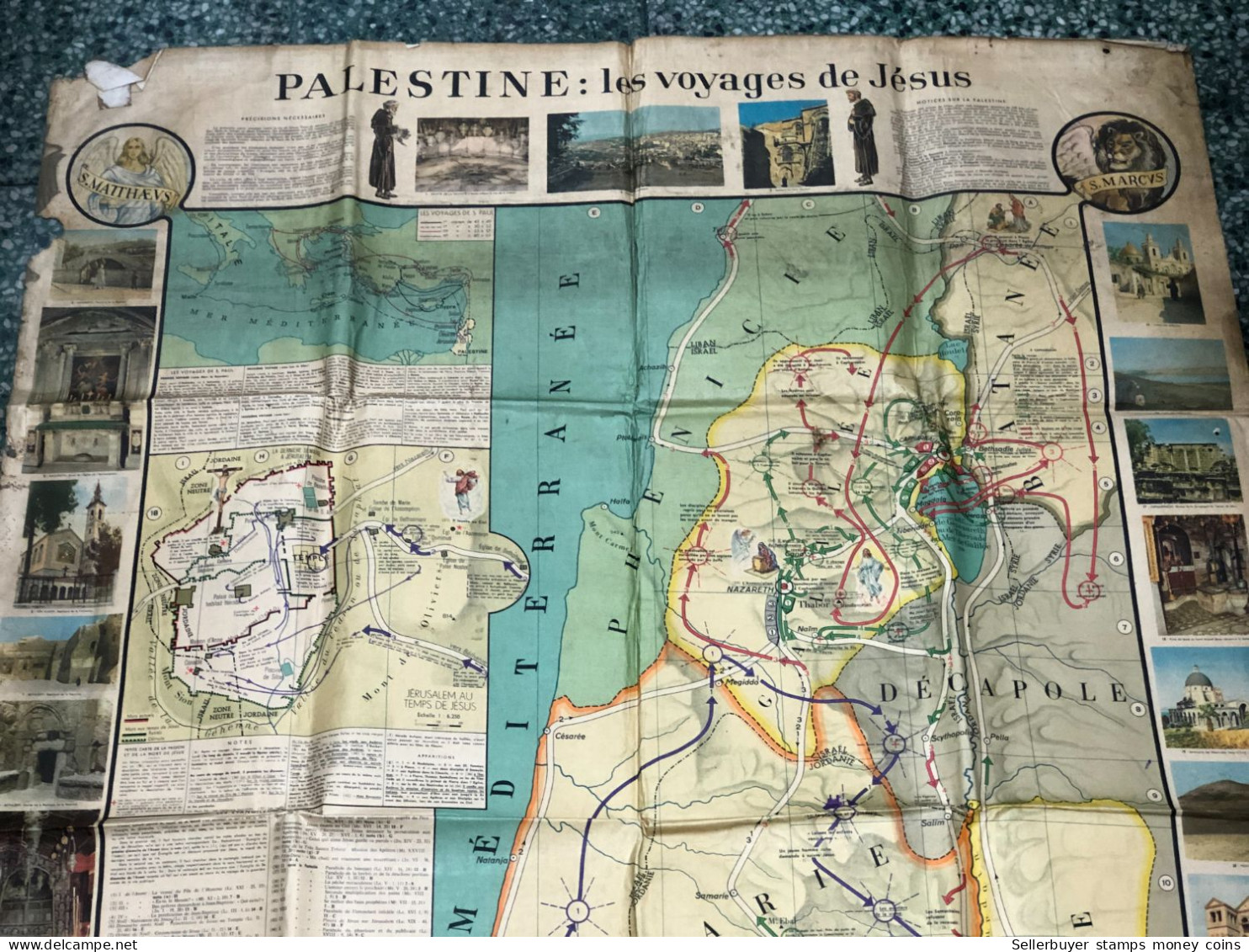 World Maps Old-palestine Les Voyages De Jesus 1964 Rare Before 1975-1 Pcs - Topographische Karten