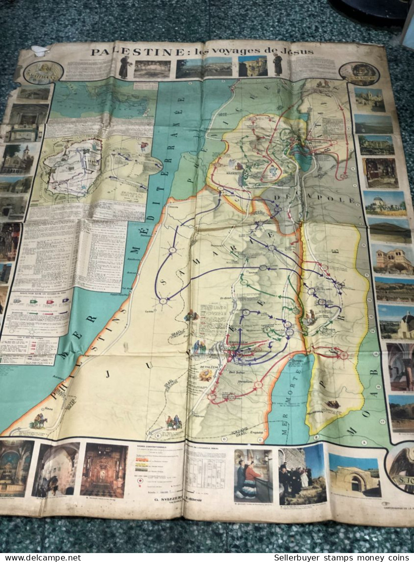 World Maps Old-palestine Les Voyages De Jesus 1964 Rare Before 1975-1 Pcs - Topographische Karten