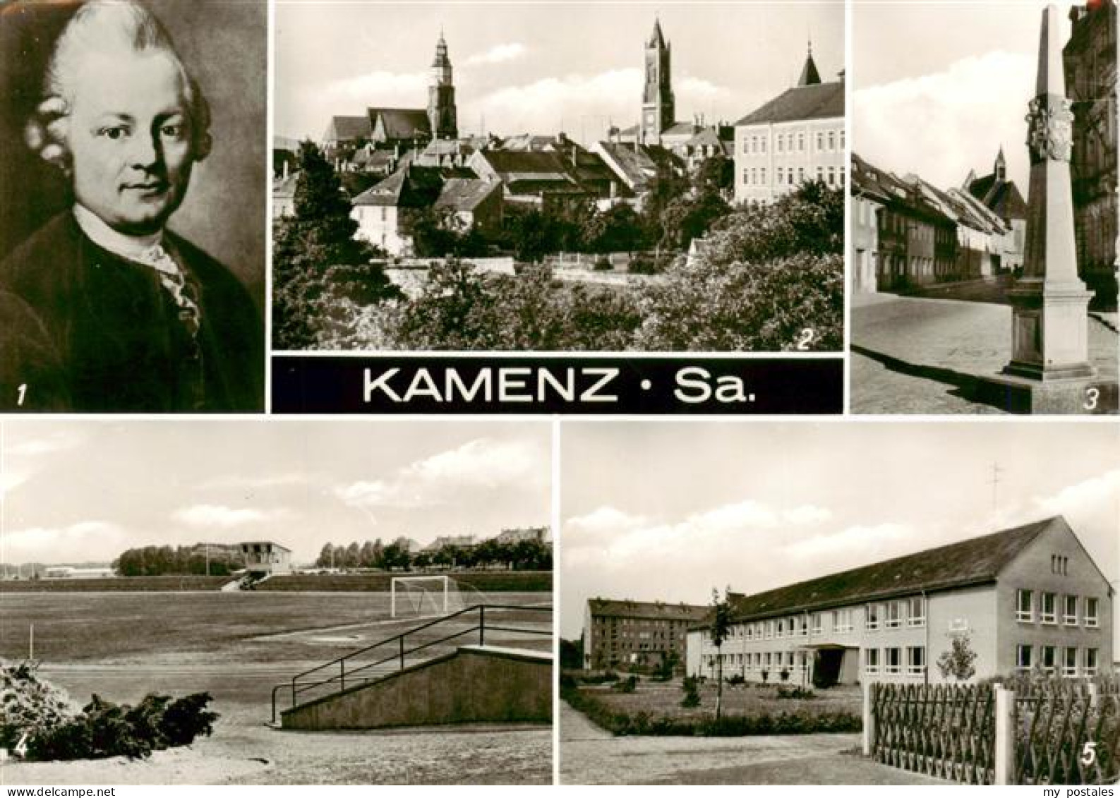 73905351 Kamenz Sachsen Lessing Oelgemaelde Teilansicht Postmeilensaeule Stadion - Kamenz
