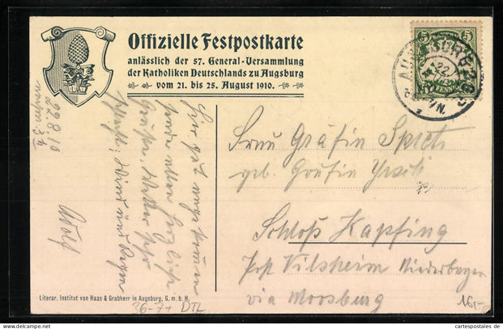 AK Augsburg, 57. Generalversammlung Der KAtholiken Deutschlands 1910  - Autres & Non Classés