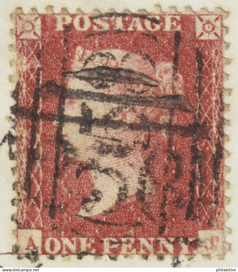 GB / England -1857 SG37 (Spec.C9(1)f) 1d (red)orange-brown Plate 52 (AJ) On Toned Paper, "J" Flaw On Cover From BRIGHTON - Lettres & Documents