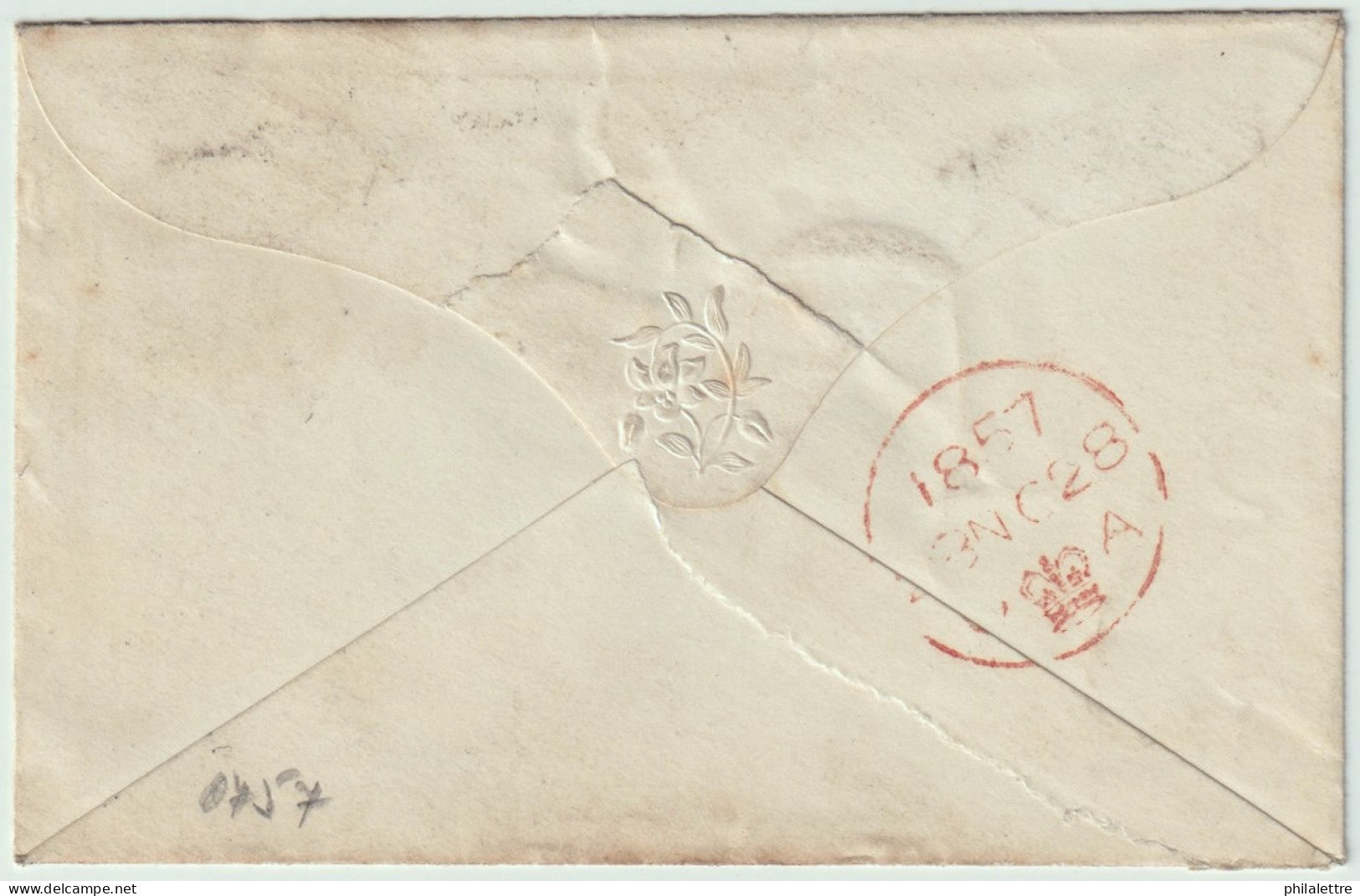 GB / England -1857 SG37 (Spec.C9(1)f) 1d (red)orange-brown Plate 52 (AJ) On Toned Paper, "J" Flaw On Cover From BRIGHTON - Briefe U. Dokumente