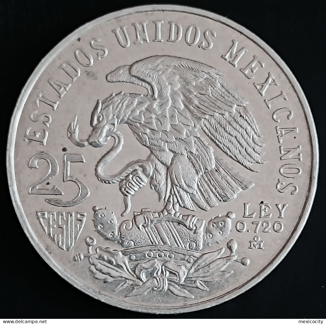 2) MEXICO 1968 $25 OLYMPICS Silver Coin LOW RING Snake W/ Straight Tongue, Scarce, See Imgs., Bargain - Mexiko