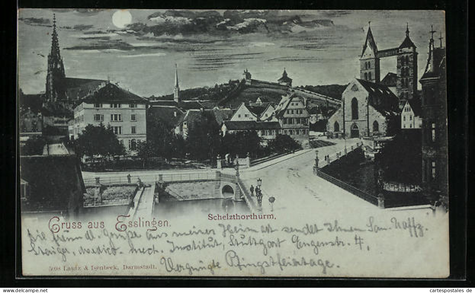 Mondschein-AK Esslingen, Partie Am Schelzthorthurm  - Esslingen