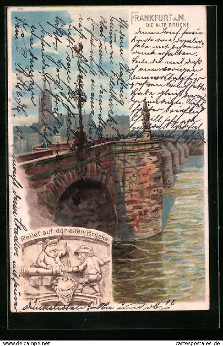 Künstler-AK Frankfurt A. M., Die Alte Brücke, Relief Auf Der Alten Brücke  - Frankfurt A. Main
