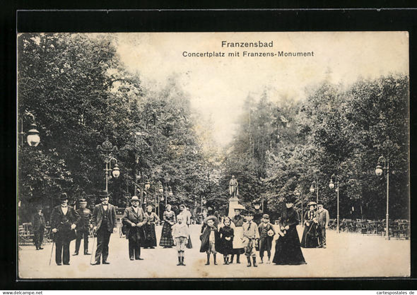 AK Franzensbad, Concertplatz Mit Franzens-Monument  - República Checa