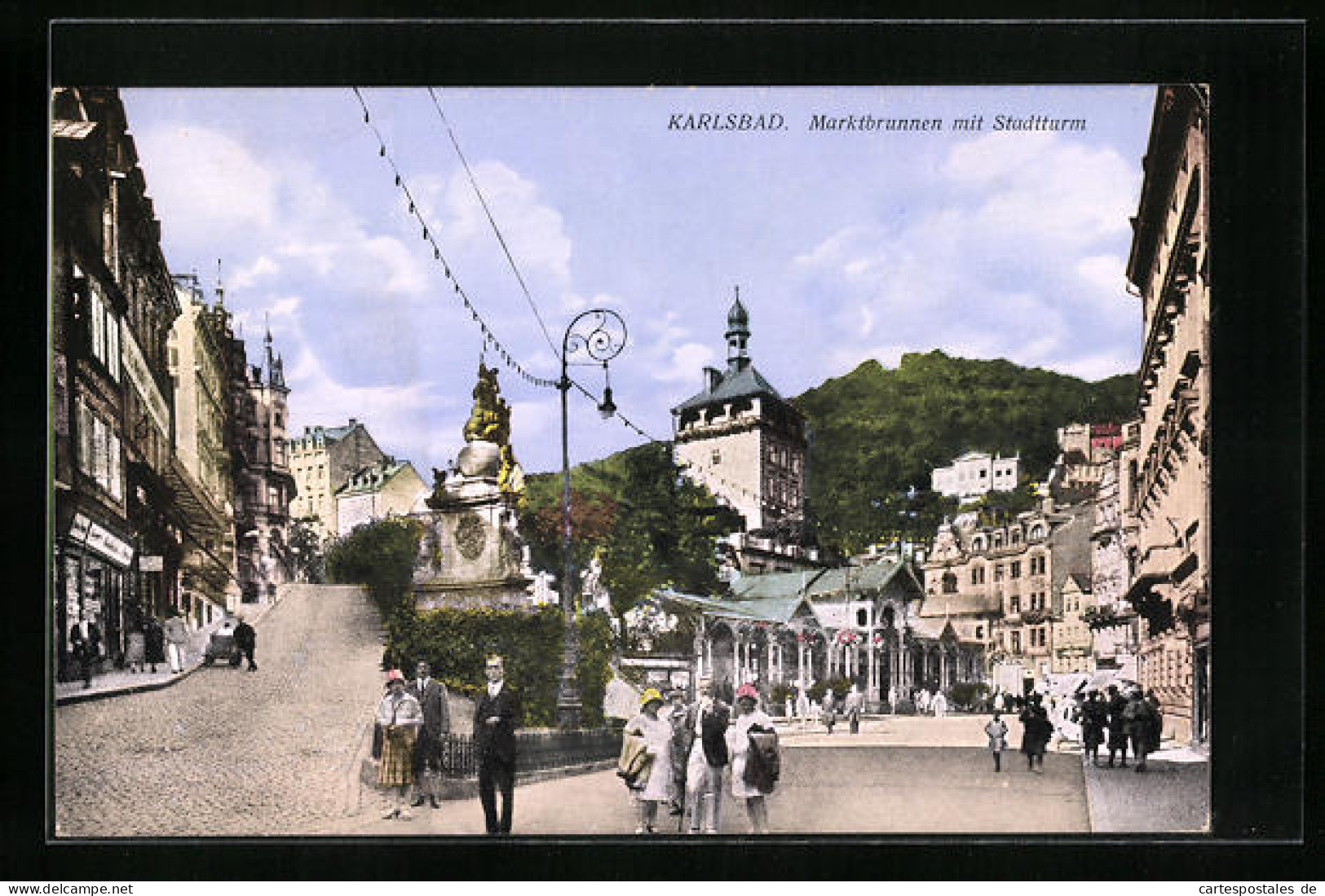 AK Karlsbad, Marktbrunnen Mit Stadtturm  - Tchéquie