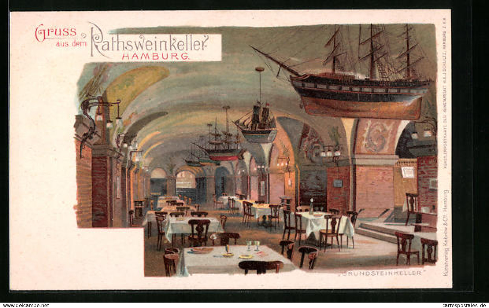 Künstler-AK Hamburg, Gasthaus Rathsweinkeller - Grundsteinkeller  - Mitte