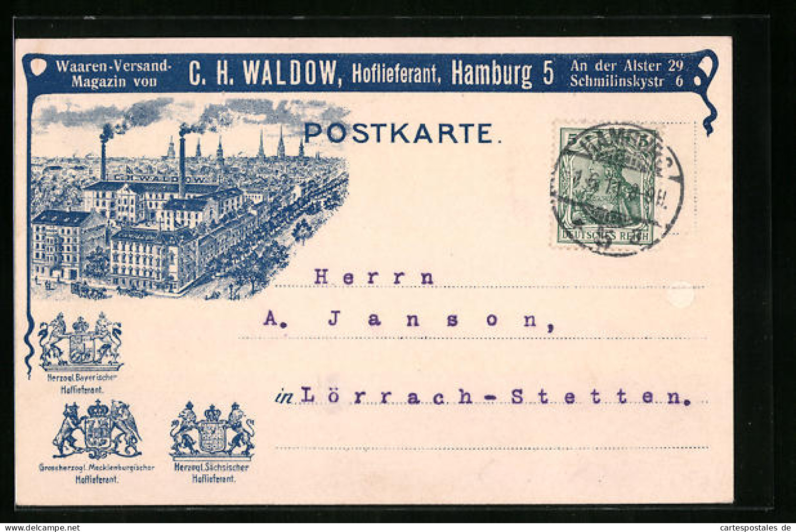 Künstler-AK Hamburg, Bestellkarte Des Hoflieferanten C. H. Waldow - Firmengelände, An Der Alster 29  - Mitte