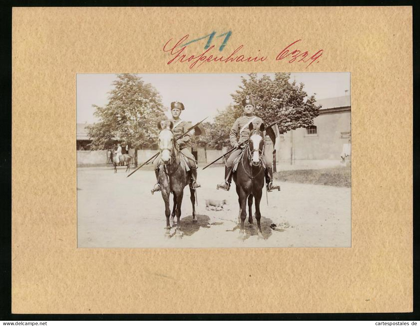 Fotografie Brück & Sohn Meissen, Ansicht Grossenhain, 1. K. S. Husaren-Regiment König Albert Nr. 18 Auf Patrouille  - Krieg, Militär