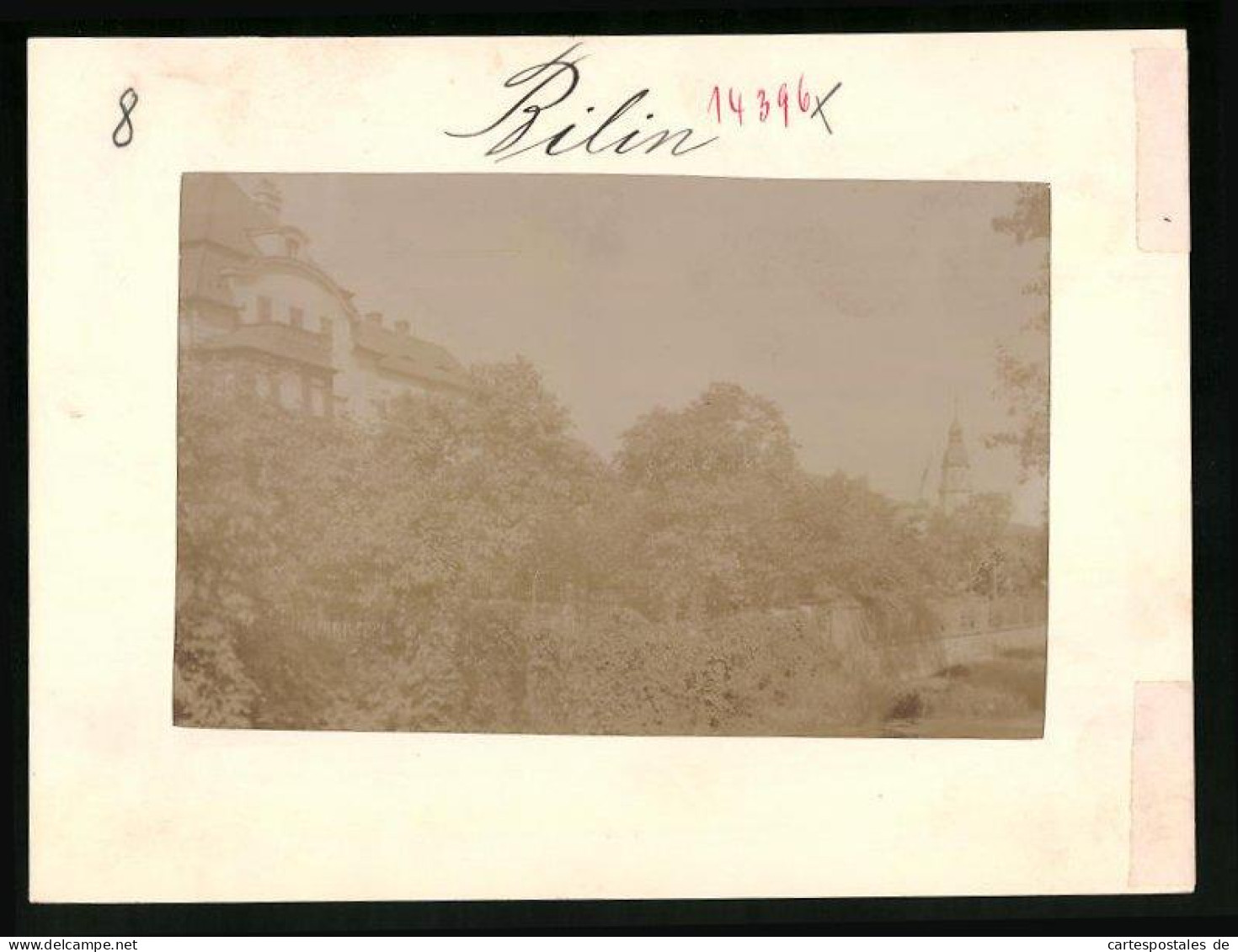 Fotografie Brück & Sohn Meissen, Ansicht Bilin, Partie An Der Biela Mit Blick Zur Kirche  - Orte