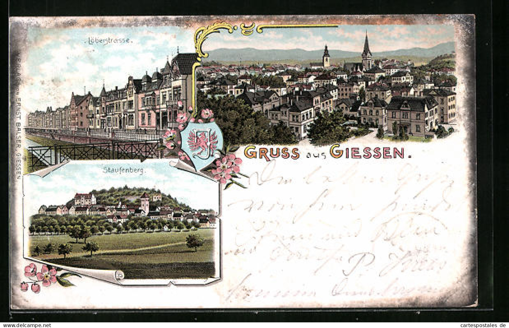 Lithographie Giessen, Teilansicht, Staufenberg, Löberstrasse  - Giessen