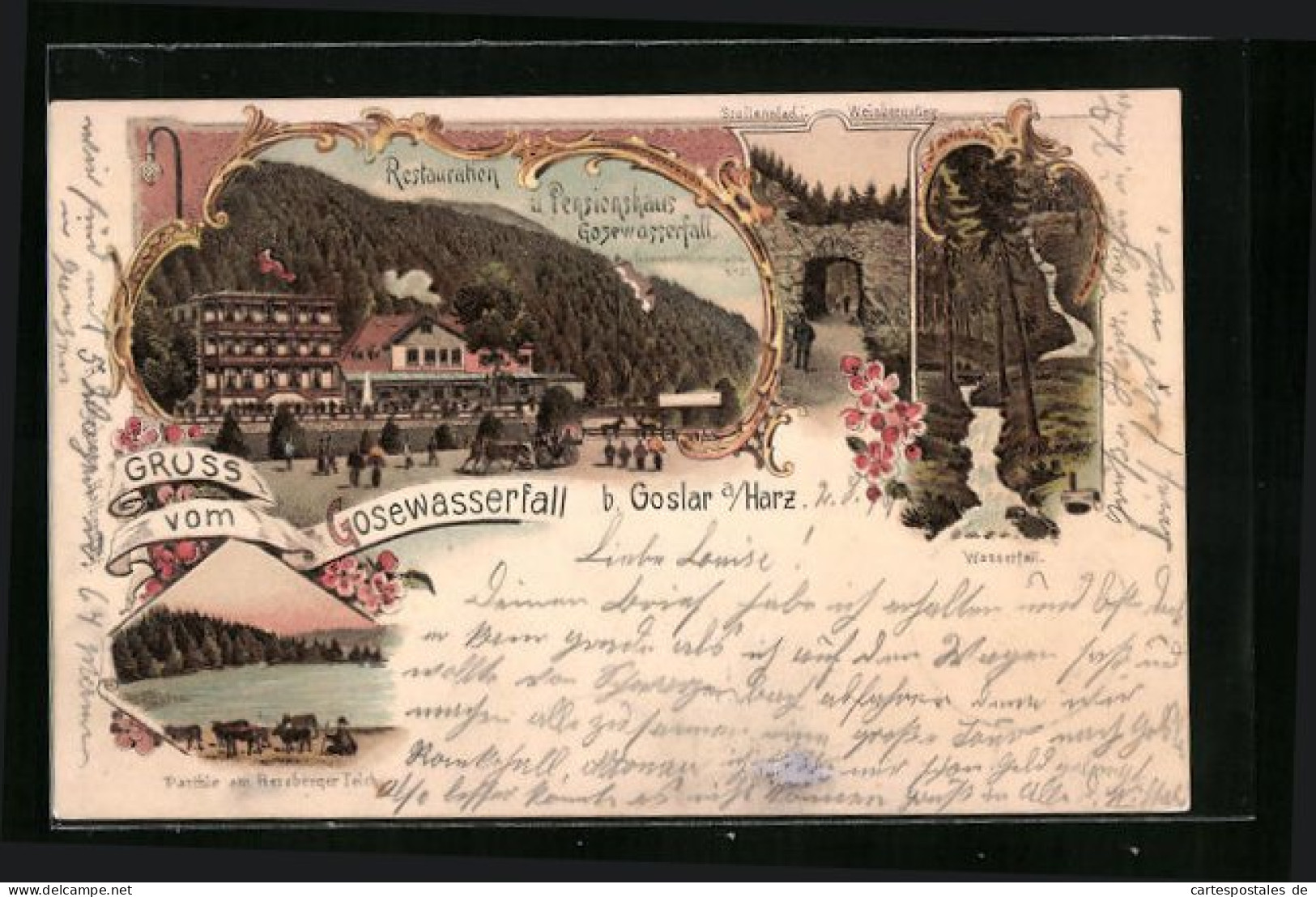 Lithographie Goslar /Harz, Restauration Und Pensionshaus Gosewasserfall  - Goslar