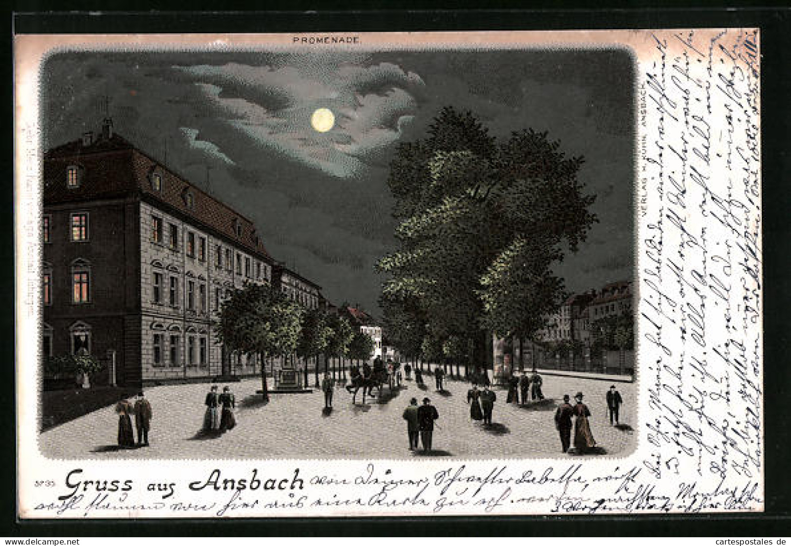 Mondschein-Lithographie Ansbach, Abendspaziergang Auf Der Promenade  - Ansbach