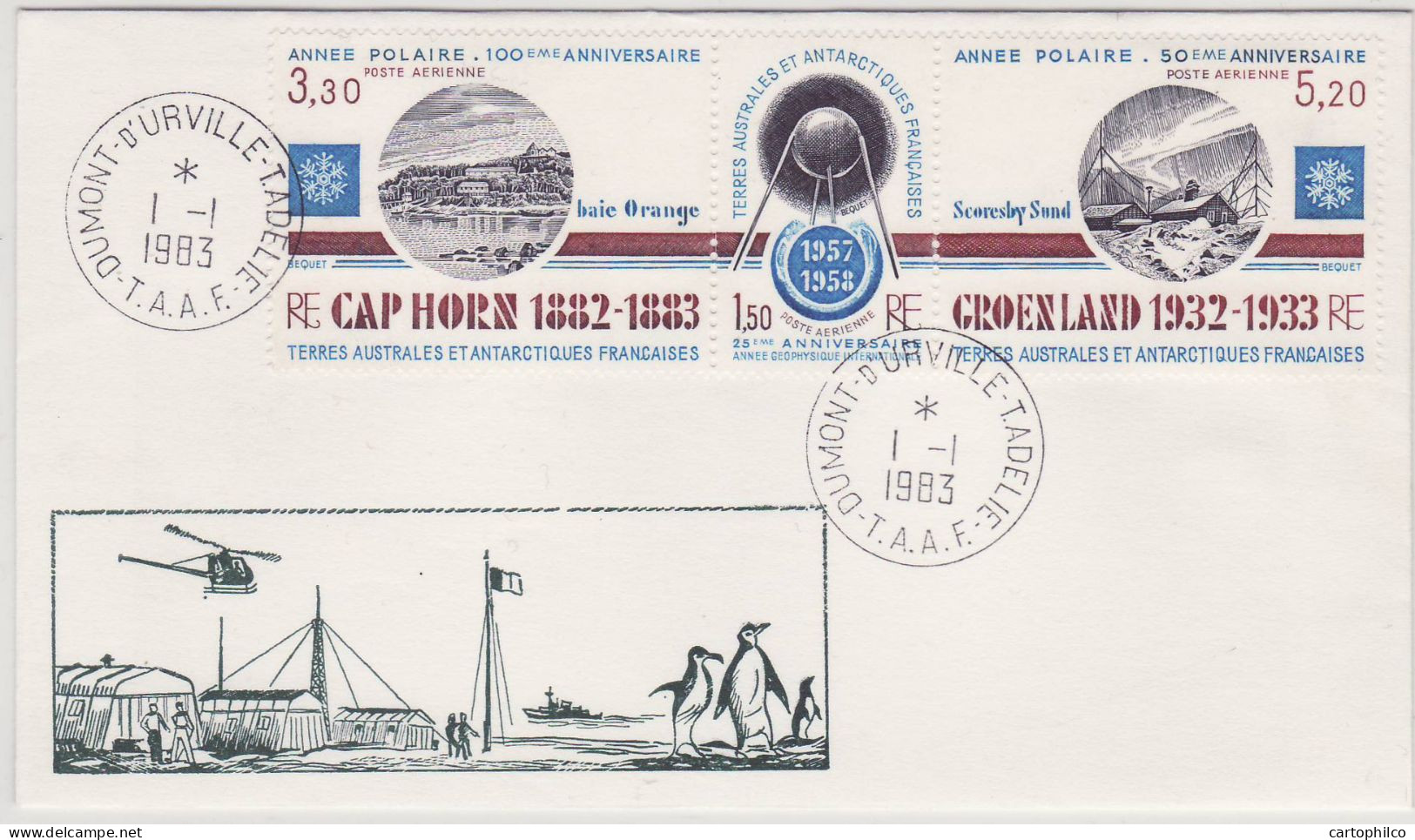 'TAAF Lettre Cap Horn Groenland 1932 1933 Dumont D''Urville 1 1 1983' - Storia Postale