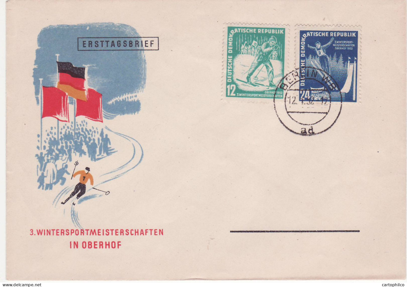 DDR 1952 Mi 298-99 FDC Ski Oberhof - Brieven En Documenten