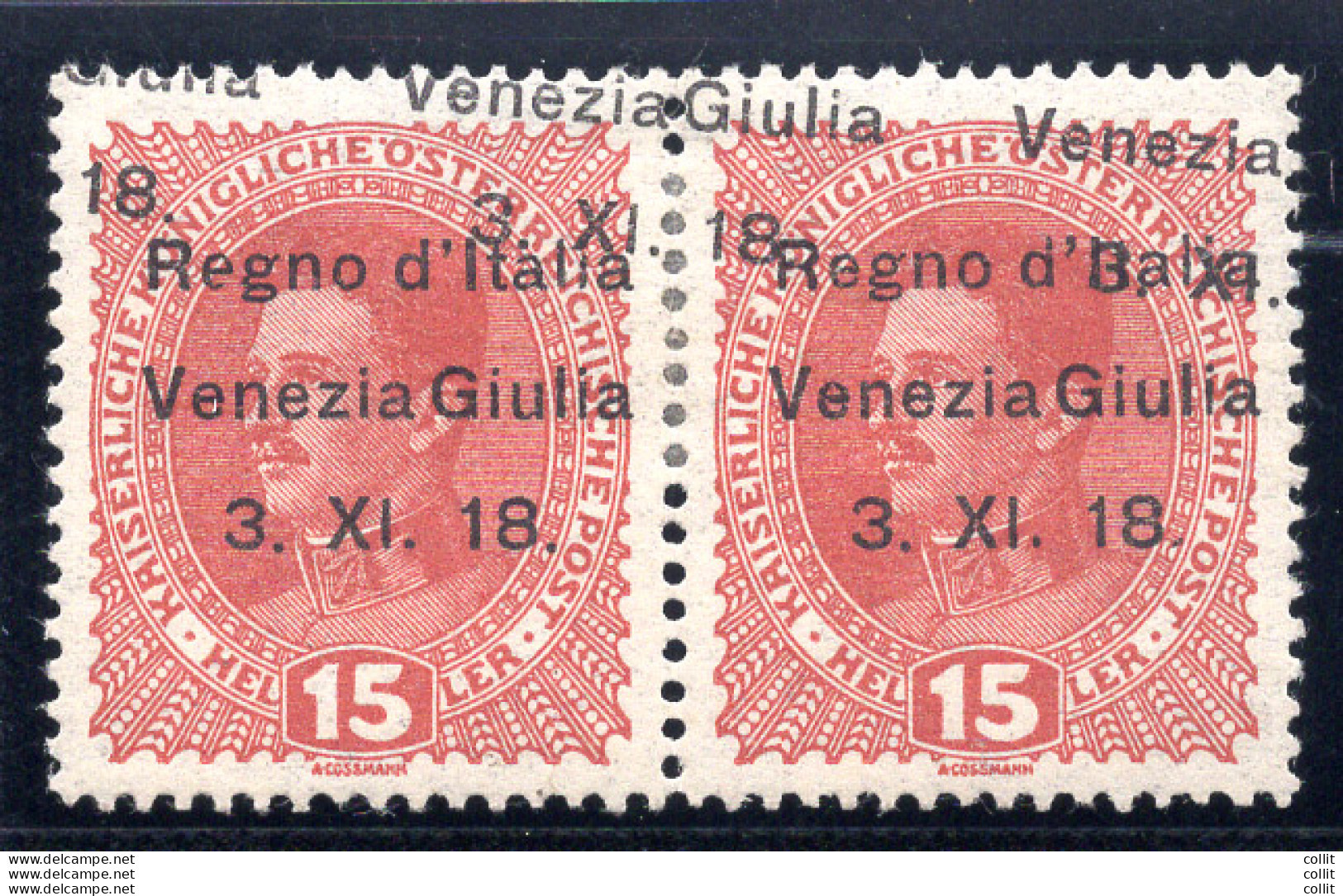 Venezia Giulia - 15 Heller N. 6 Coppia Doppia Soprastampa Di Cui Una Spostata - Emissions Locales/autonomes