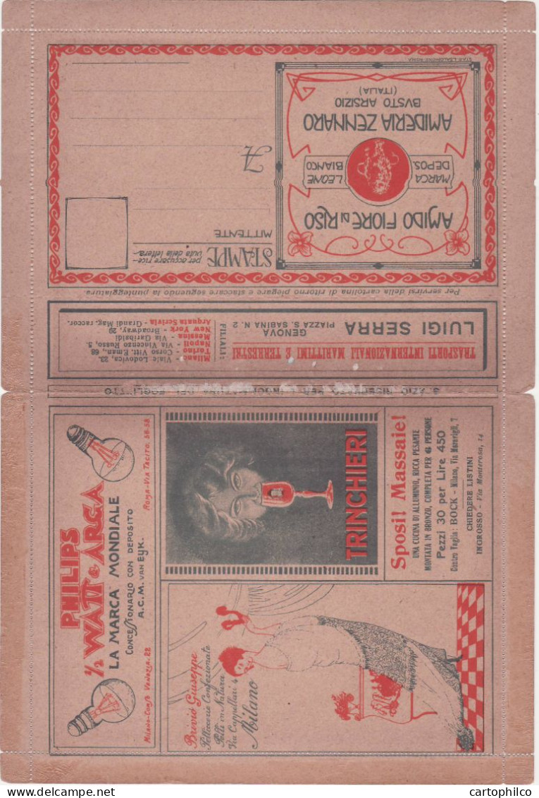 Italy BLP Publicity Trinchiery Milano Philips Caramelle Automotive Automobile Itala Stagneol - Stamps For Advertising Covers (BLP)