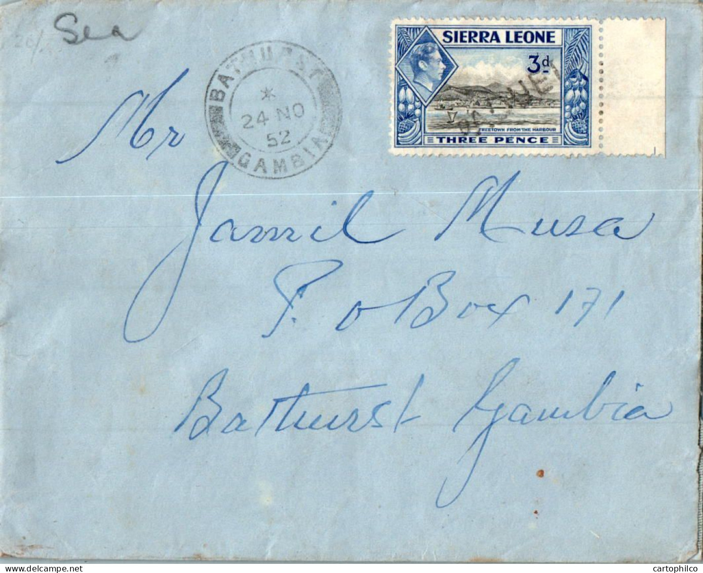 Sierra Leone 3d Value With Bathurst Gambia Cancellation 24 NO 52  + Paqubeot - Sierra Leone (...-1960)