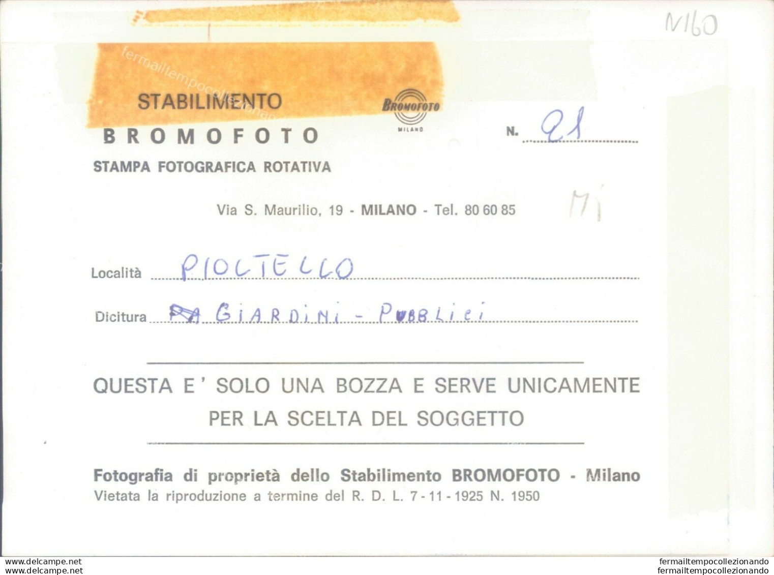 N160 Bozza Fotografica Pioltello Giardini Pubblici Provincia Di Milano - Milano (Mailand)