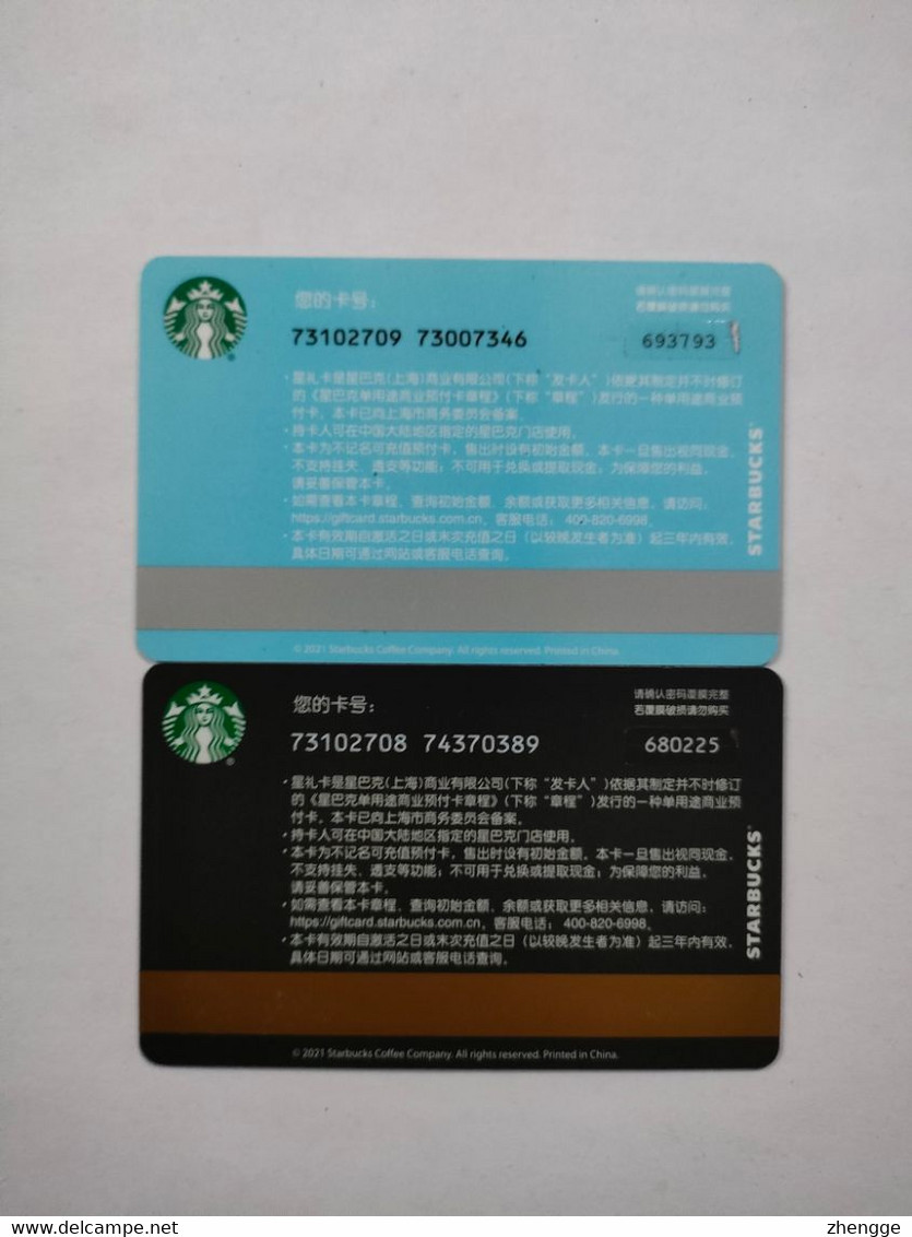 China Gift Cards, Starbucks,  2021, (2pcs) - Cartes Cadeaux