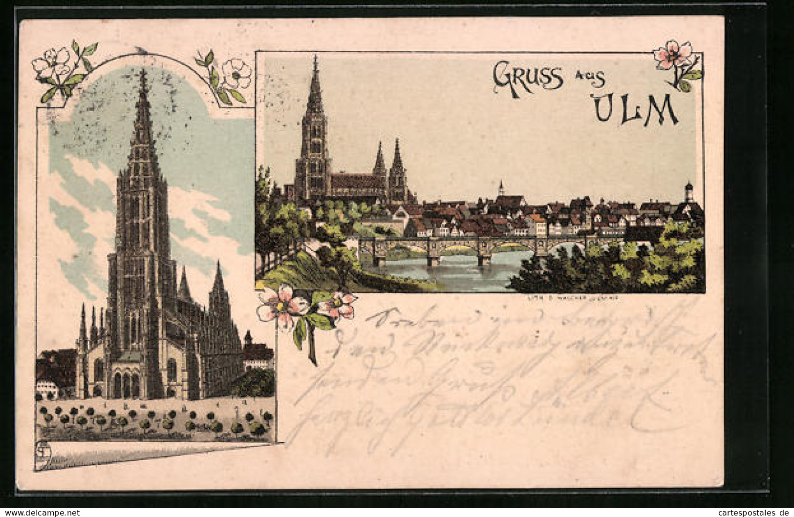 Lithographie Ulm, Ortsansicht Mit Münster  - Ulm