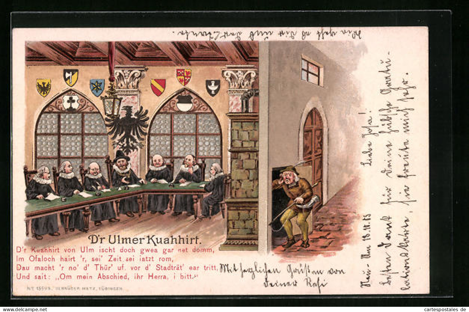 Lithographie Ulm, D`r Ulmer Kuahhirt Mit Wappen  - Ulm