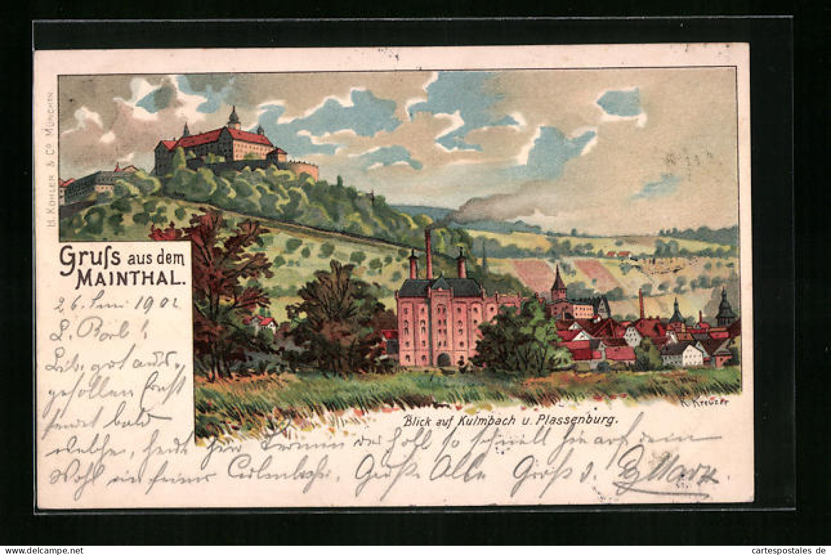 Lithographie Kulmbach, Ortsansicht Mit Umgebung  - Kulmbach