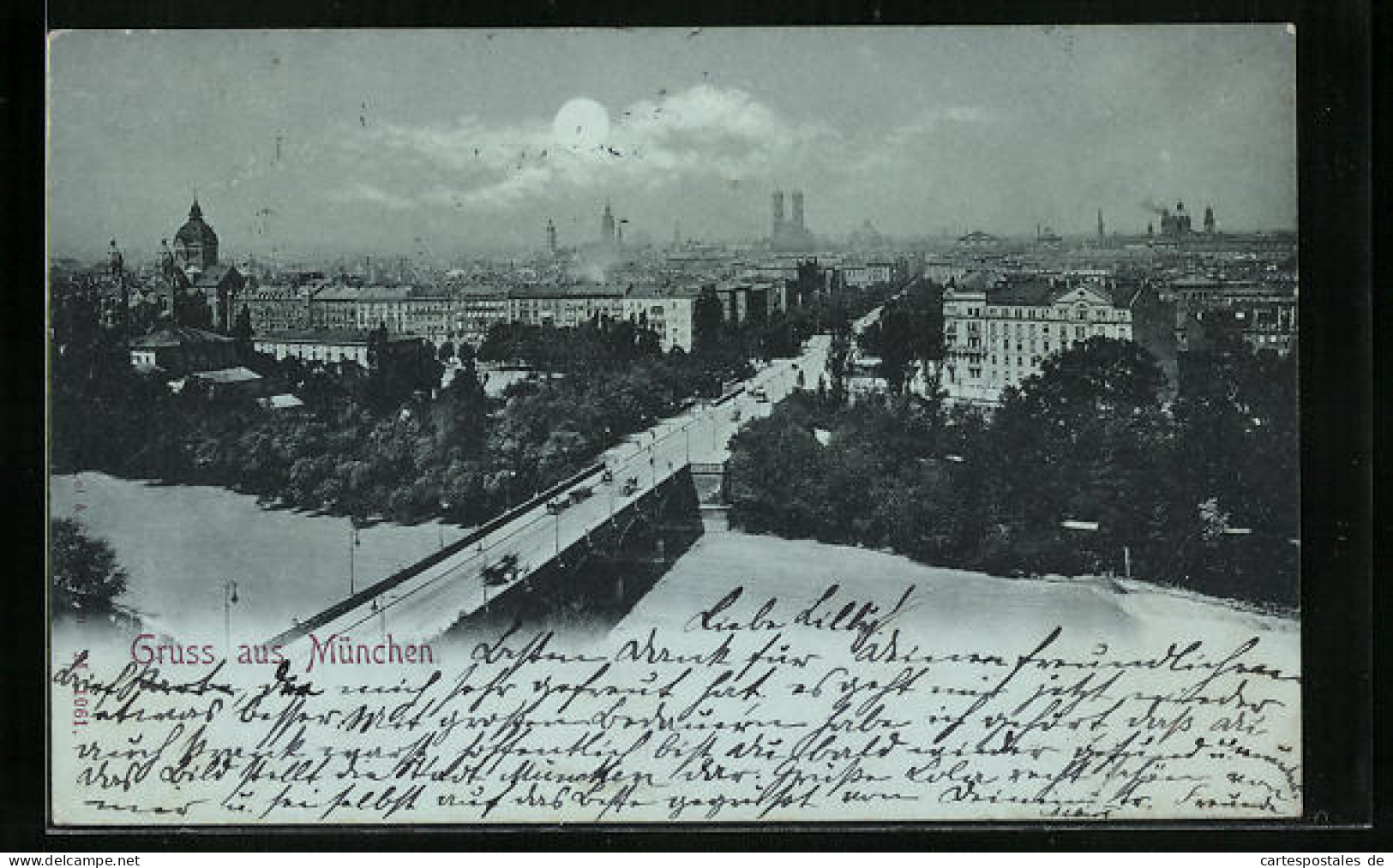 Mondschein-AK München, Ortspartie Aus Der Vogelschau, Frauenkirche  - Muenchen