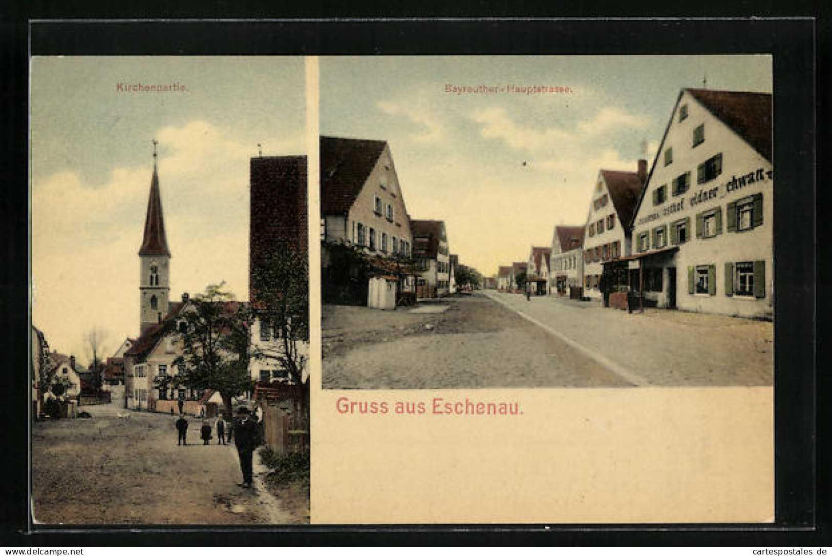 AK Eschenau, Kirchenpartie, Gasthof Zum Goldenen Schwan In Der Bayreuther Hauptstrasse  - Bayreuth