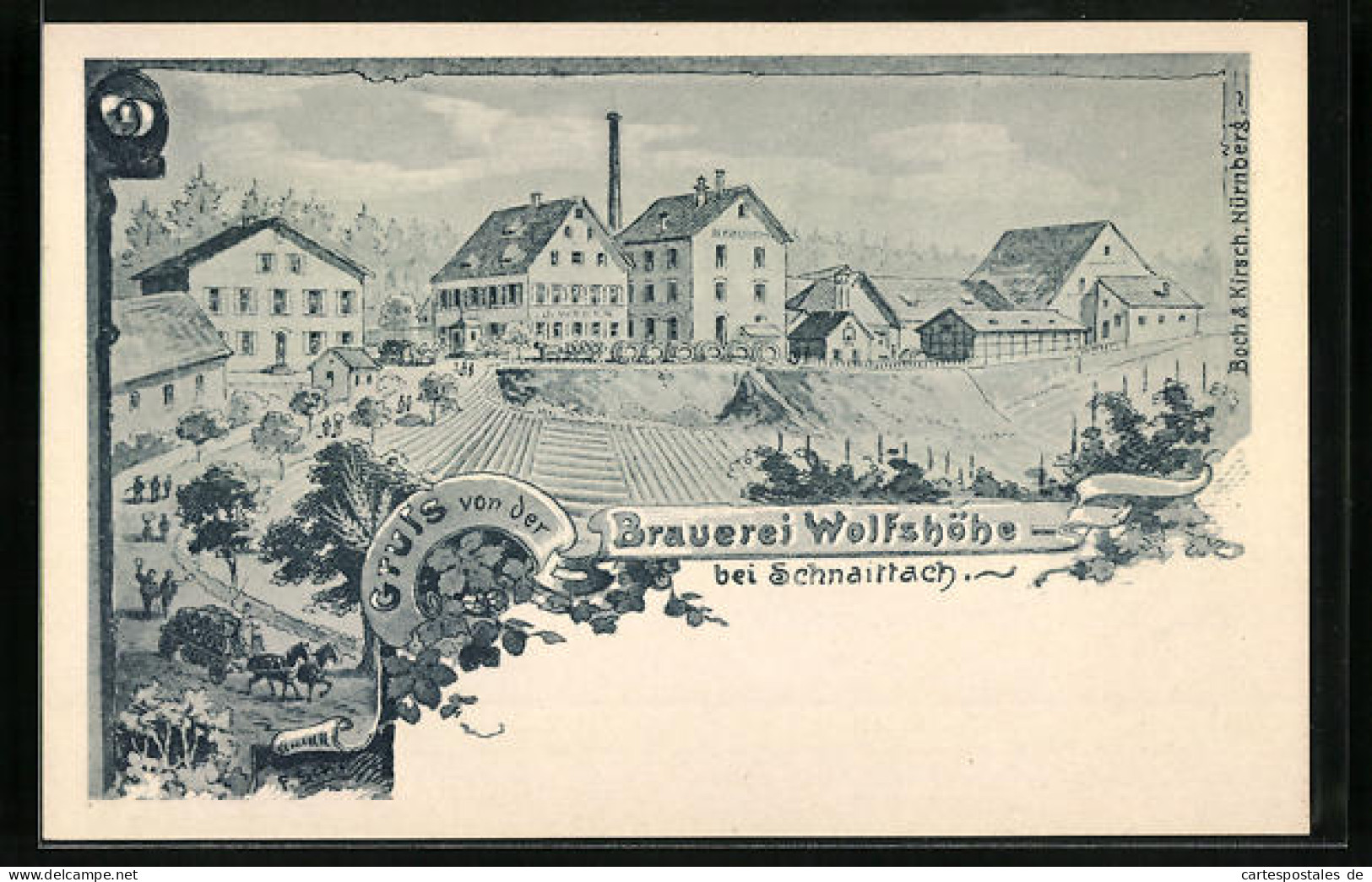 Künstler-AK Schnaittach, Brauerei Wolfshöhe Mit Strasse Und Feldern Aus Der Vogelschau  - Other & Unclassified