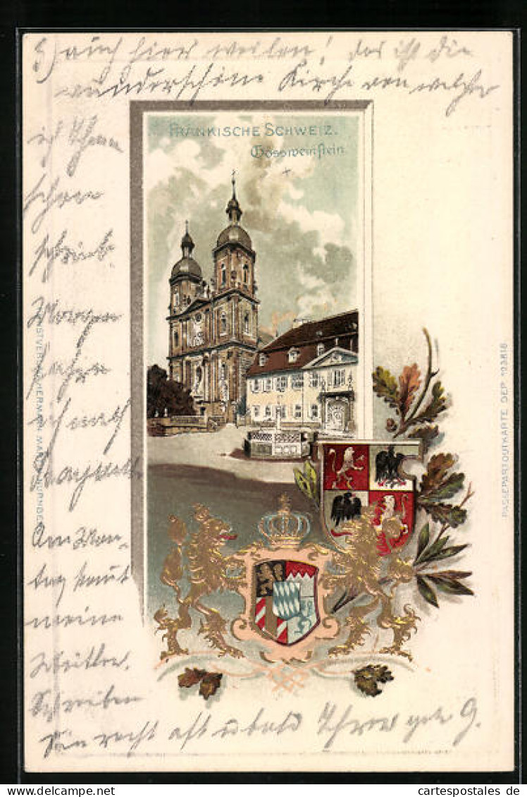 Passepartout-Lithographie Gössweinstein, Basilika Und Pfarrhaus, Wappen  - Other & Unclassified
