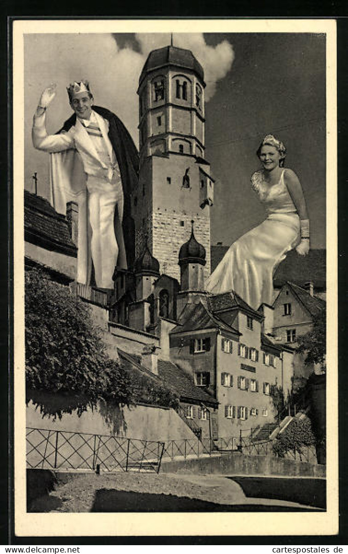 AK Dillingen, Fasching 1937, Prinz Seppr Von Birnmannien Und Prinzessin Trudl Von Stadtbergen, Fotomontage  - Carnival