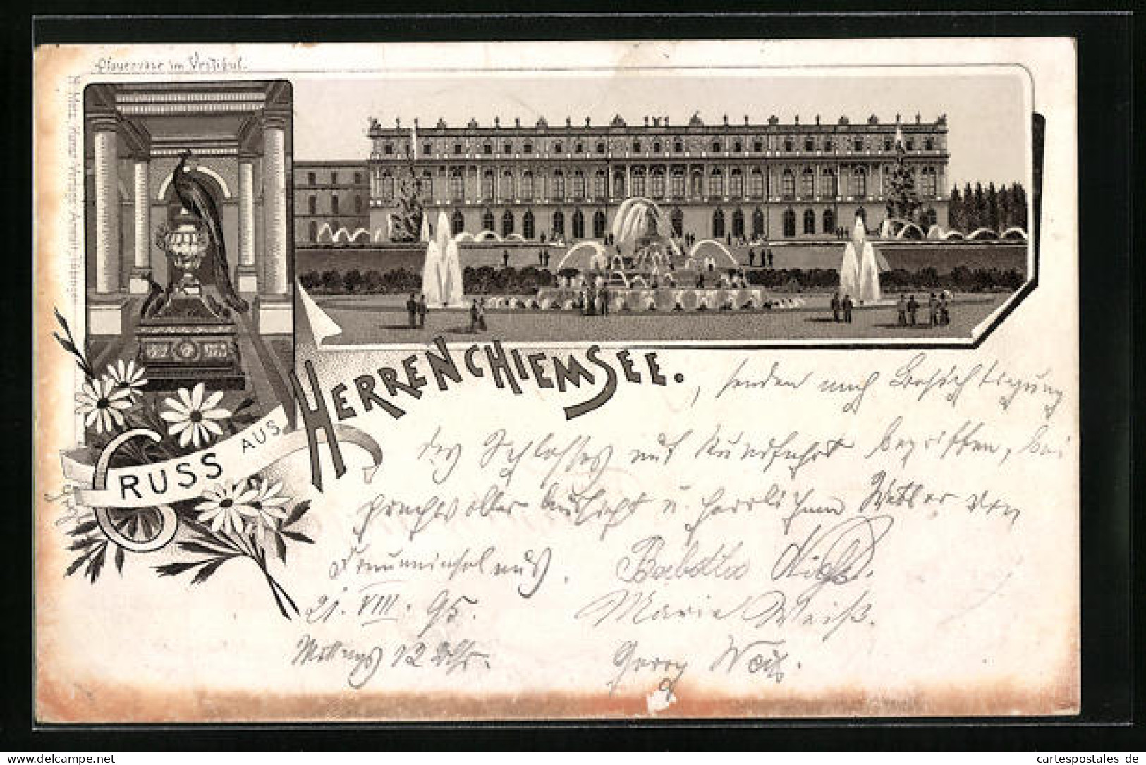 Vorläufer-Lithographie Herrenchiemsee, 1895, Pfauenvase Im Vestibul  - Other & Unclassified