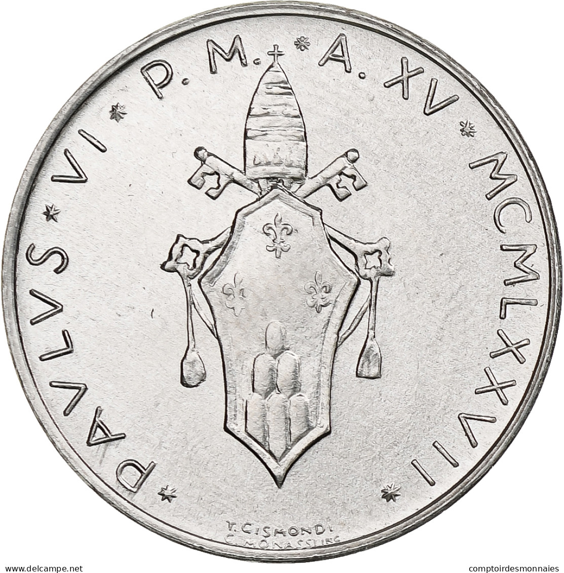 Vatican, Paul VI, 10 Lire, 1977 - Anno XV, Rome, Aluminium, SPL+, KM:119 - Vatican