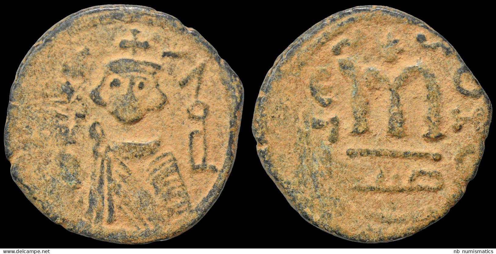 Islamic Arab Byzantine Umayyad Caliphate Mu'awiya I Ibn Abi Sufyan AE Fals - Islamische Münzen