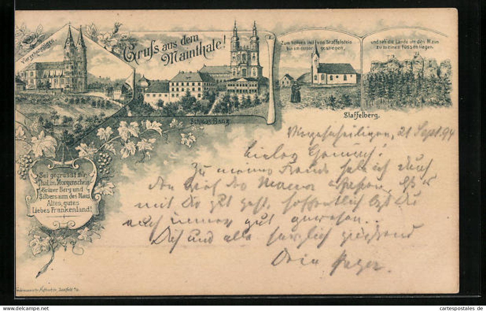 Vorläufer-Lithographie Staffelstein, 1894, Kirche Vierzehnheiligen Und Schloss Banz  - Staffelstein