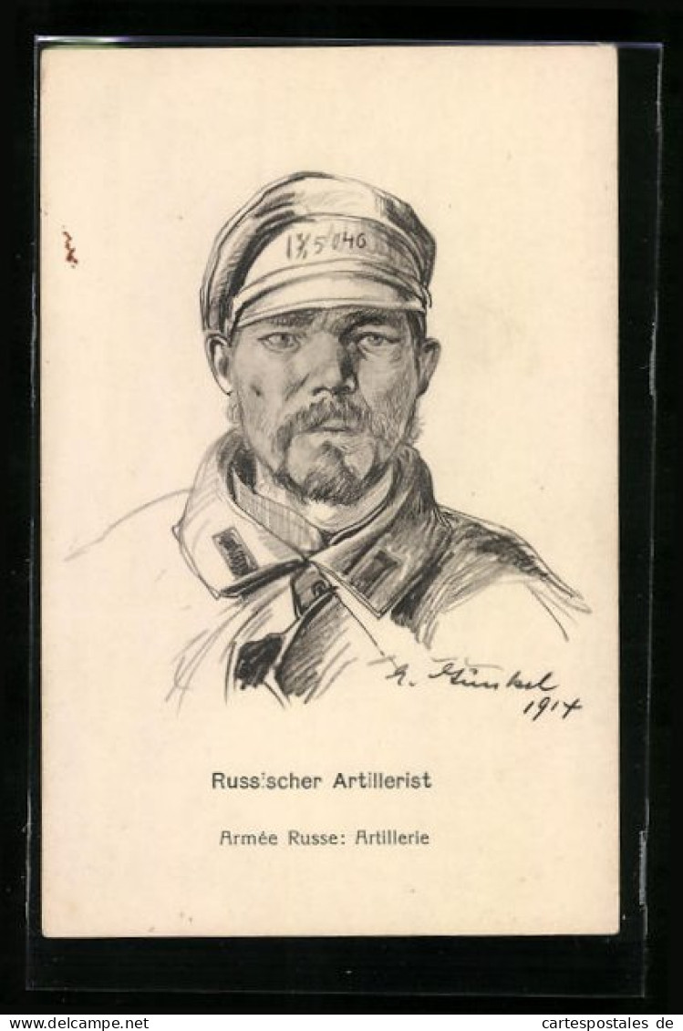 Künstler-AK Russischer Artillerist, Kriegsgefangener 1914  - Guerre 1914-18