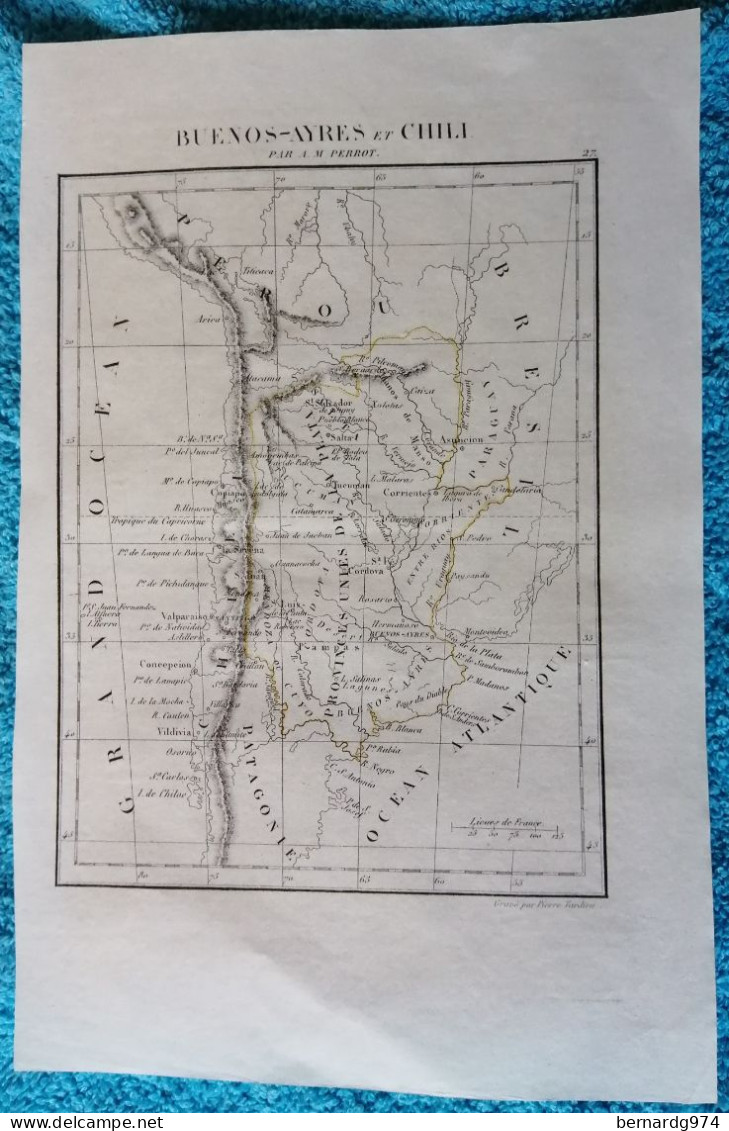 Argentine Chili Patagonie : Three Antique Maps  Jenotte (1840)  Perrot (1834)  Monin (1835) - Cartes Géographiques