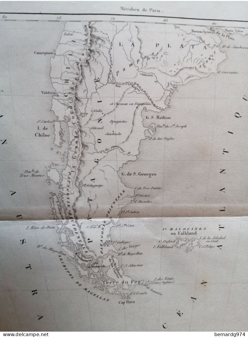 Argentine Chili Patagonie : three antique maps  Jenotte (1840)  Perrot (1834)  Monin (1835)