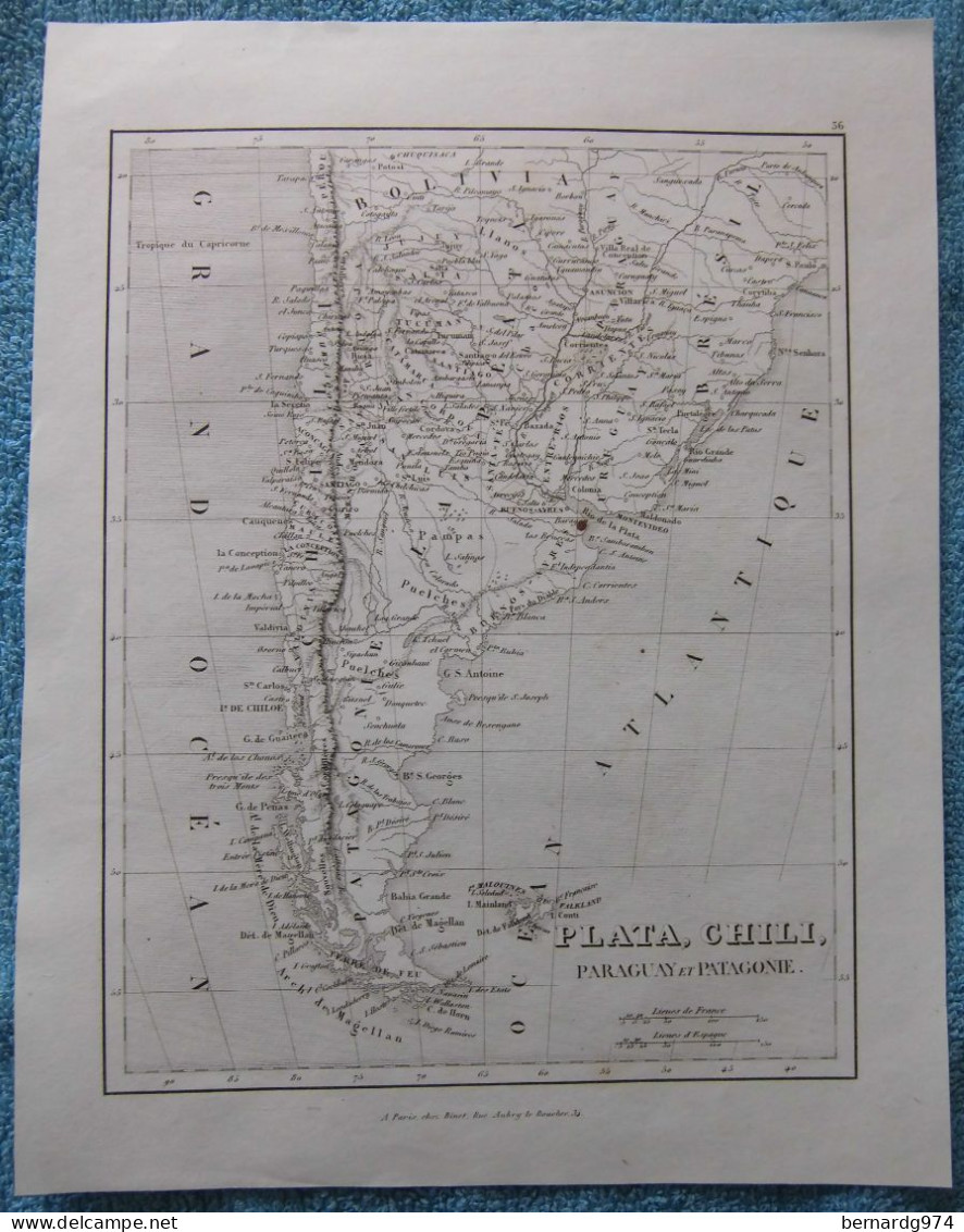 Argentine Chili Patagonie : three antique maps  Jenotte (1840)  Perrot (1834)  Monin (1835)