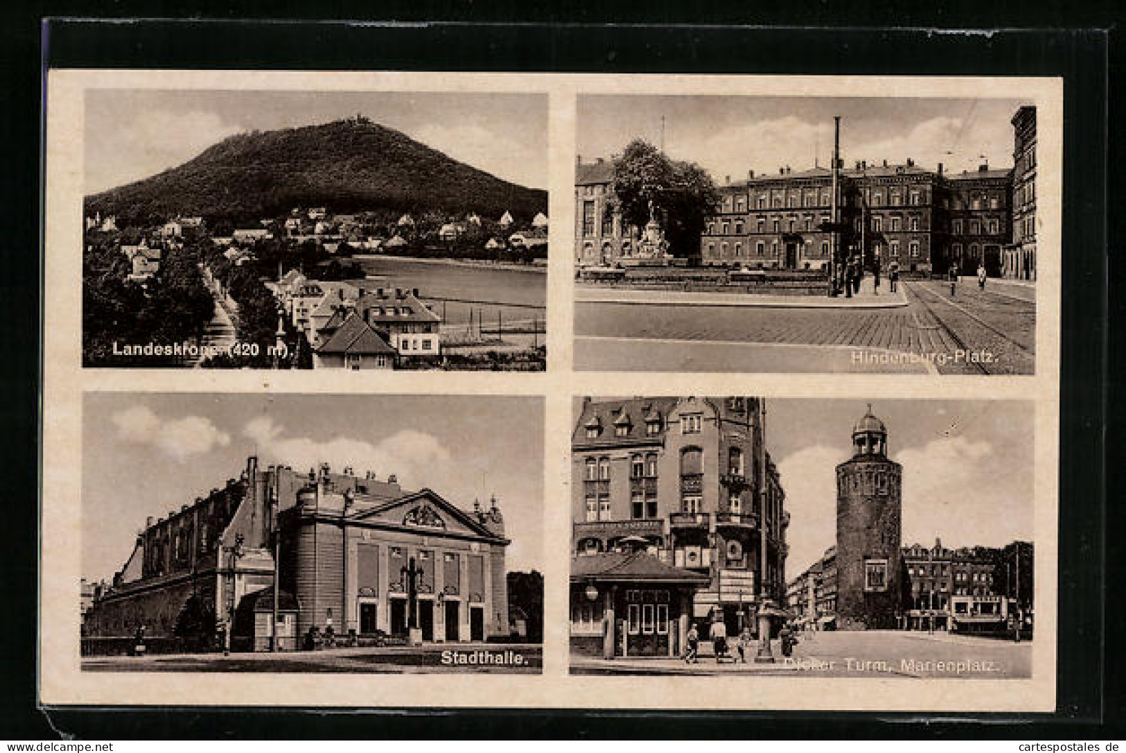 AK Görlitz, Landeskrone, Hindenburg-Platz, Stadthalle, Dicker Turm, Marienplatz  - Goerlitz