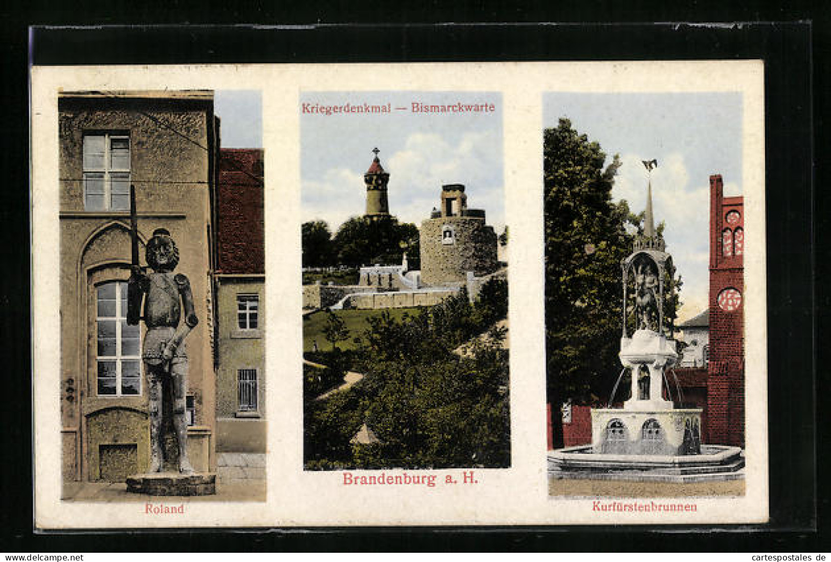 AK Brandenburg A. H., Kriegerdenkmal-Bismarckwarte, Kurfürstenbrunnen, Roland  - Brandenburg