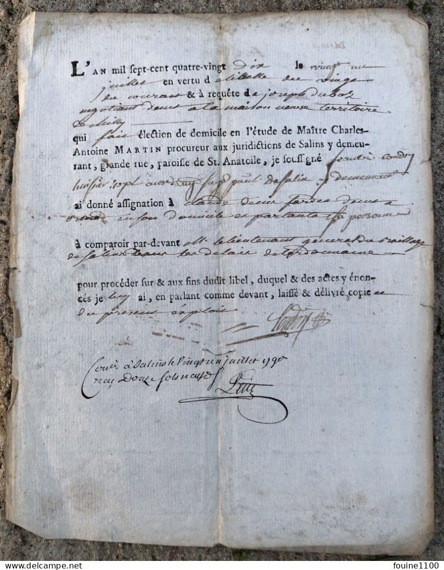Année 1790 Document à Identifier à Déchiffrer Fait à SALINS ( Salins Les Bains 39 Jura ) - Documents Historiques