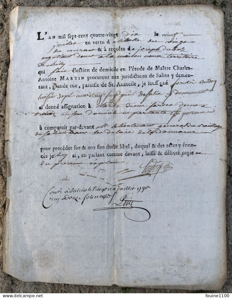 Année 1790 Document à Identifier à Déchiffrer Fait à SALINS ( Salins Les Bains 39 Jura ) - Historische Dokumente